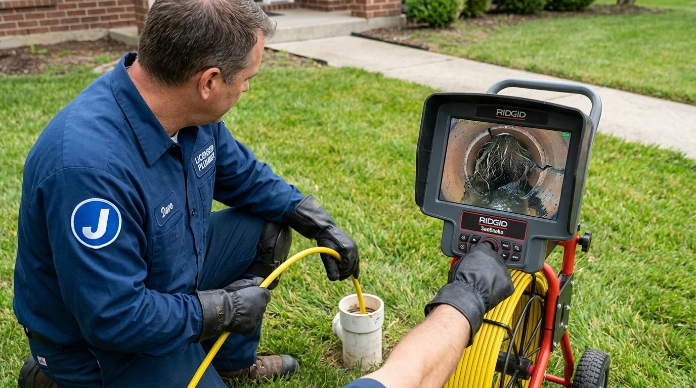Sewer camera inspection being performed by Johns Plumbing LLC in Uxbridge